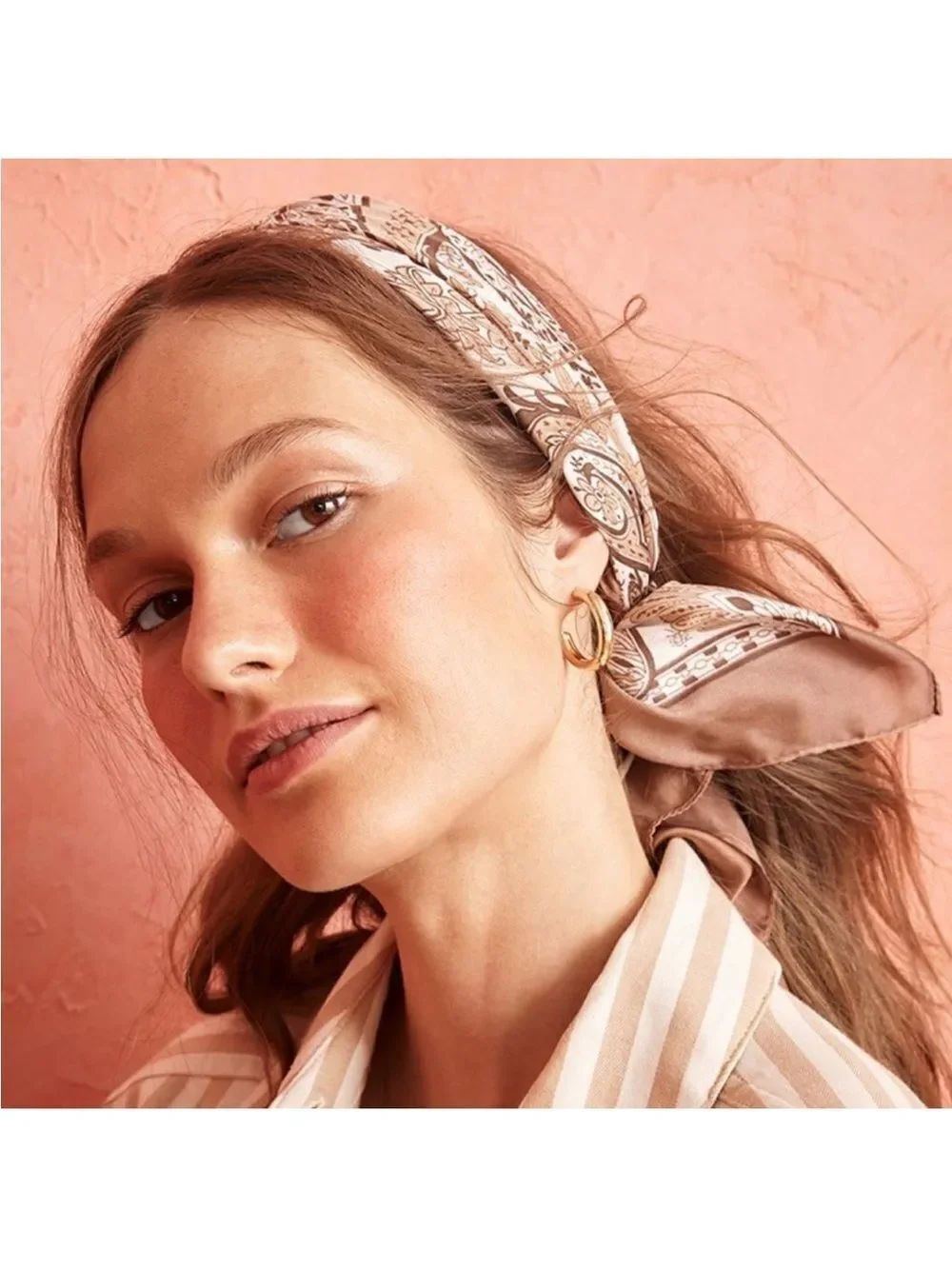 francesca’s Rita Paisley Print Square Scarf in White Ivory Tan